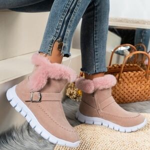 Frosted Trim Ankle Boots - Pink